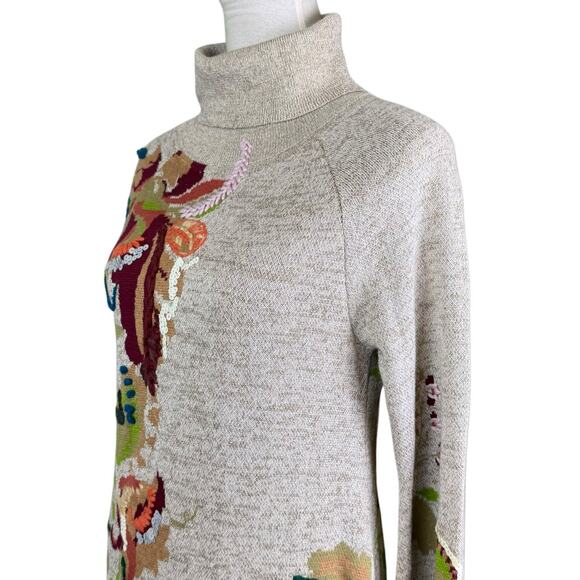 Anthropologie Knitted & Knot Embroidered Petals Turtleneck Swing Sweater Dress - Picture 7 of 15